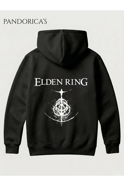 ELDEN RING Minamal Tasarımı Yazılı SIRT Baskılı Unisex Kapüşonlu Pamuklu Sweatshirt Gamer Hoodie