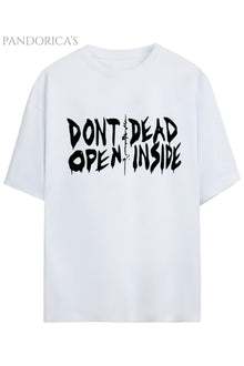 The Walking Dead "DON'T OPEN DEAD INSIDE" Yazılı Baskılı Pamuklu Relaxed Kalıp Unisex Tişört