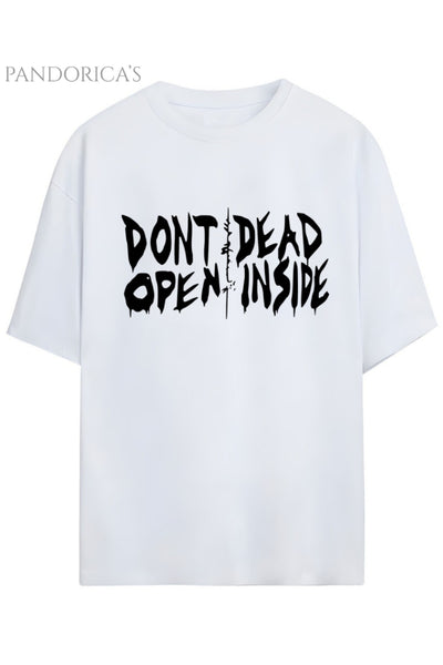 The Walking Dead "DON'T OPEN DEAD INSIDE" Yazılı Baskılı Pamuklu Relaxed Kalıp Unisex Tişört