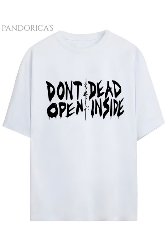 The Walking Dead "DON'T OPEN DEAD INSIDE" Yazılı Baskılı Pamuklu Relaxed Kalıp Unisex Tişört