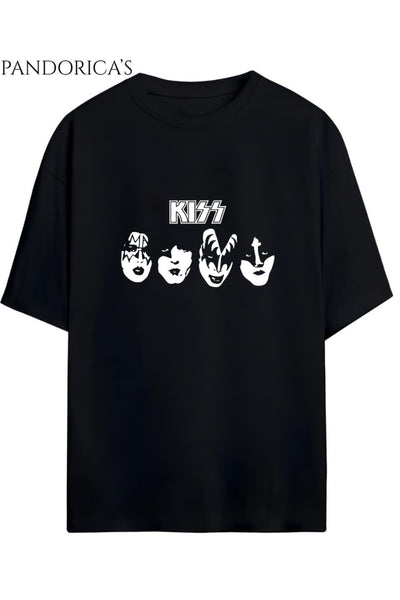 KISS Tasarımı Yazılı Baskılı Unisex Pamuklu Relaxed Kalıp Tişört