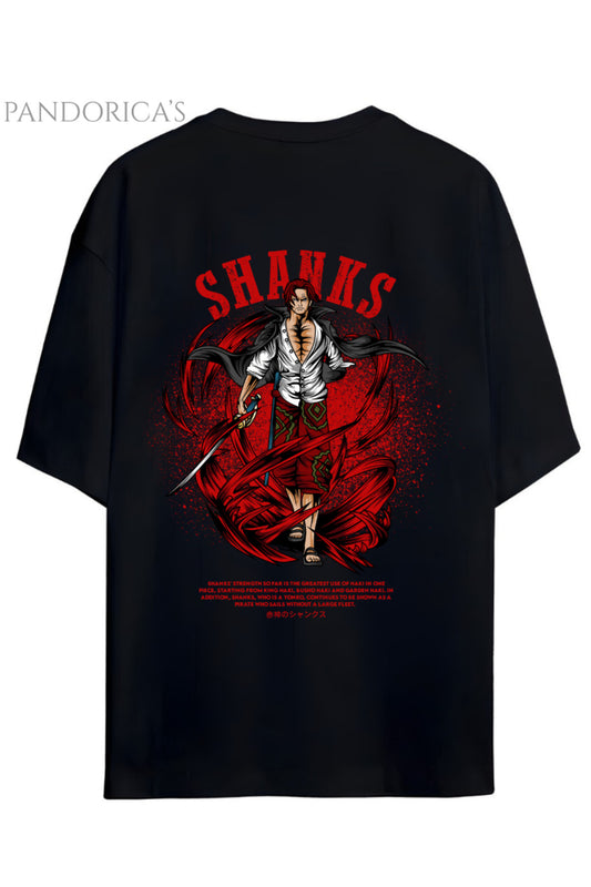 ONE PIECE ÖZEL TASARIM SERİSİ "SHANKS" SIRT BASKILI YAZILI UNISEX PAMUKLU TİŞÖRT