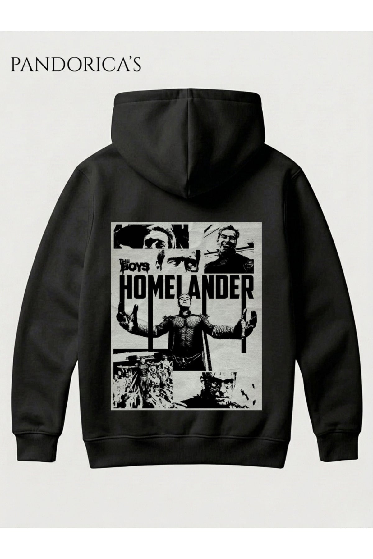 Siyah The Boys Homelander Tasarımı Yazılı Sırt Baskılı Unisex Kapüşonlu Pamuklu Sweatshirt Hoodie - 159