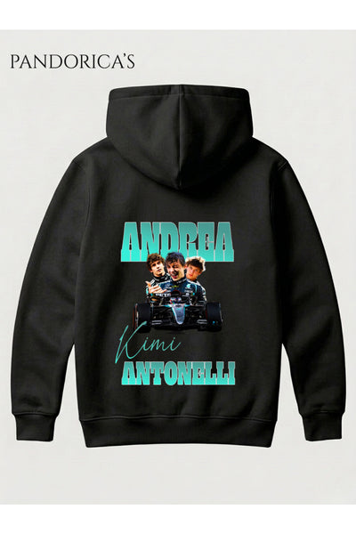 Kimi ANTONELLI 12 Tasarımı SIRT VE GÖĞÜS Baskılı Unisex Kapüşonlu Pamuklu Sweatshirt (Hoodie)
