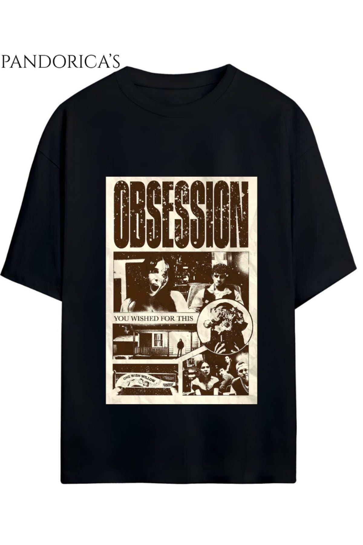 Siyah Obsession Tasarımı Yazılı Baskılı Pamuklu Relaxed Kalıp Unisex T-Shirt - 33