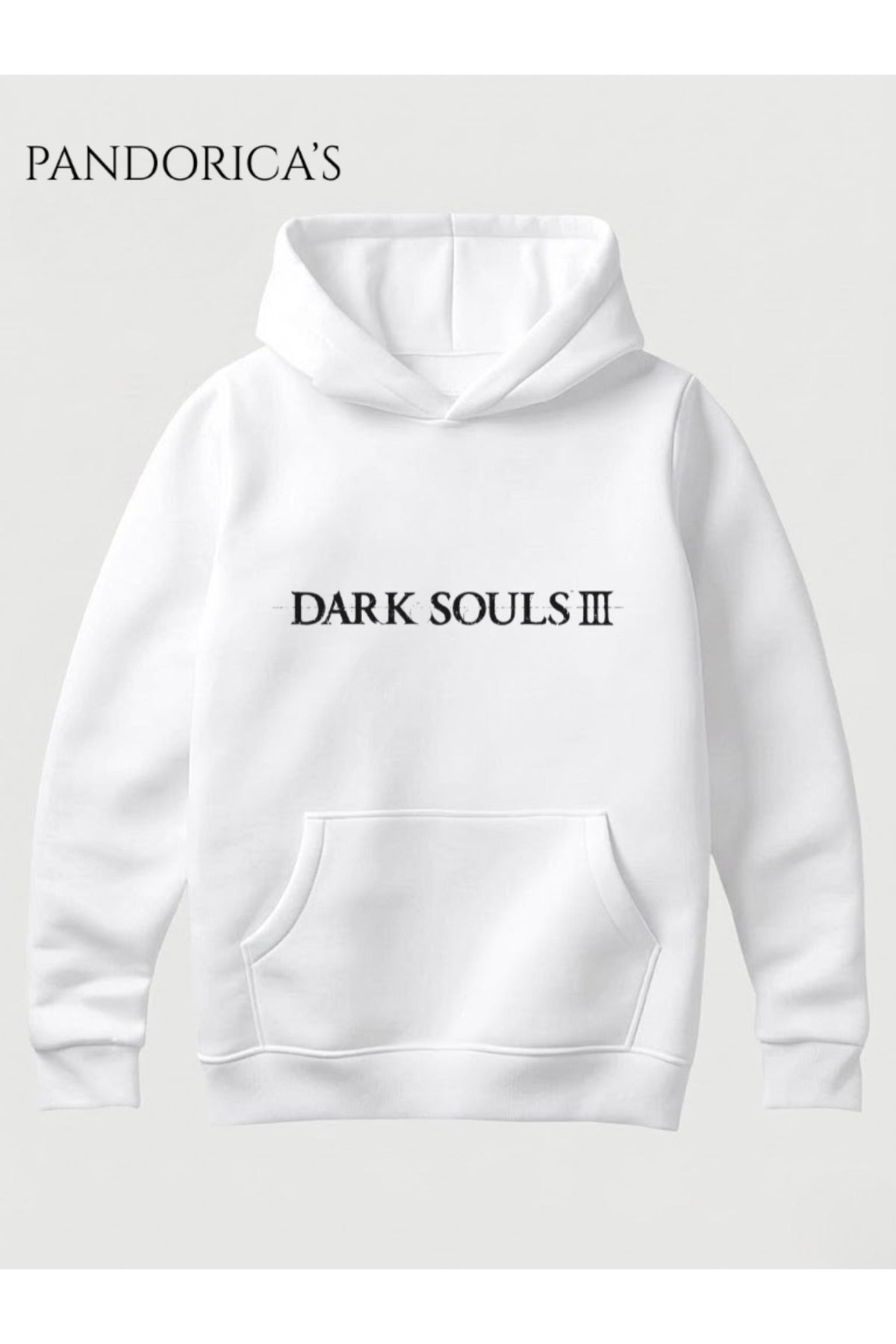 Beyaz Dark Souls 3 Tasarım Serisi Yazılı Baskılı Unisex Kapüşonlu Pamuklu Sweatshirt Gamer Hoodie - 105