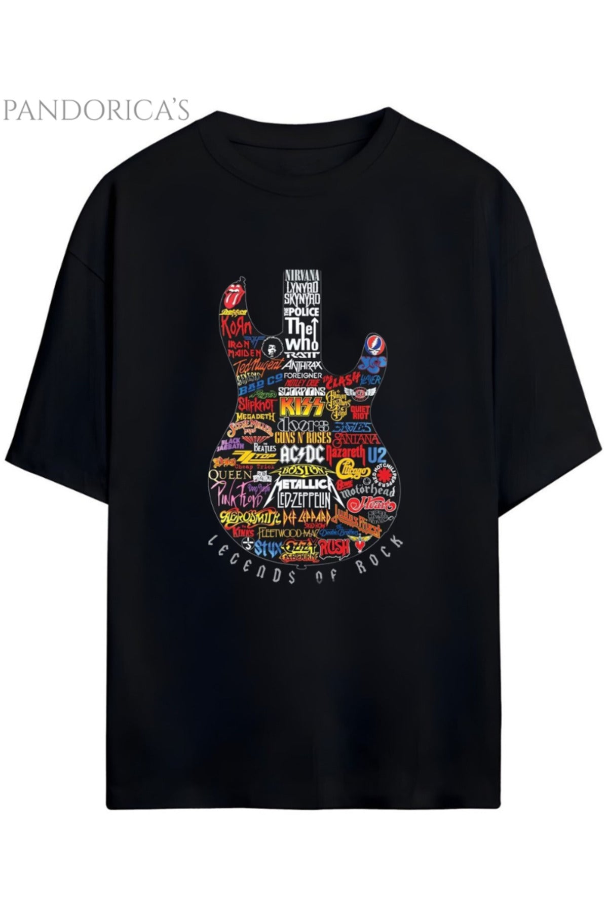 Siyah Pandorica's Legends Of Rock Tasarımı Unisex Pamuklu T-Shirt - 9