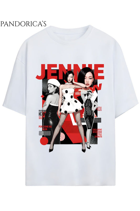 BLACKPINK Tasarım Serisi "JENNIE" Yazılı Baskılı Unisex Relaxed Kalıp Tişört