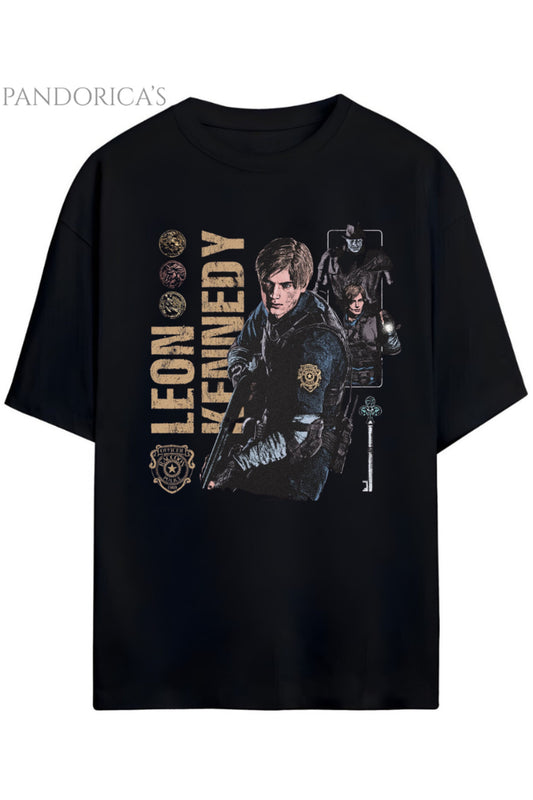 Pandorica's Resident Evil Tasarım Serisi LEON S. KENNEDY Baskılı Unisex Pamuklu Gamer T-shirt