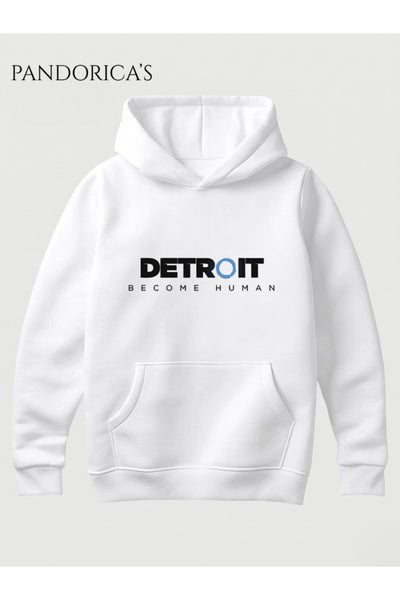 DETROIT: BECOME HUMAN Tasarımı Yazılı Baskılı Unisex Kapüşonlu Pamuklu Sweatshirt Hoodie