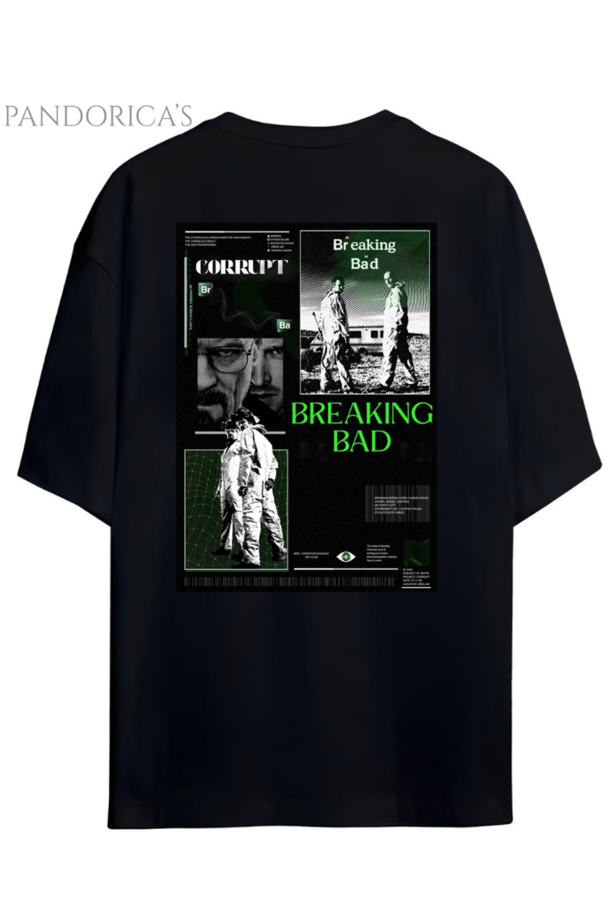 Siyah Pandorica's Breaking Bad Sırt Ve Göğüs Tasarımı Baskılı Unisex Pamuklu T-Shirt - 1