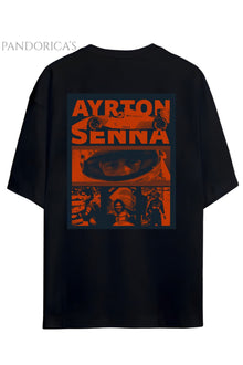 Pandorica's Ayrton Senna Tasarımı Sırt ve Göğüste İmza Baskılı Unisex Pamuklu T-shirt