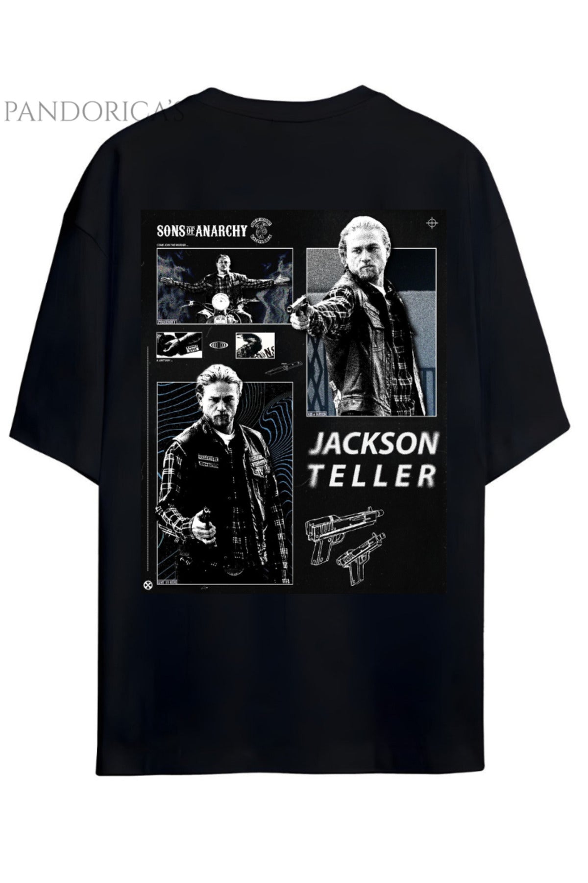 Sons Of Anarchy Jackson Teller Sırt Baskılı Pamuklu Relaxed Kalıp Siyah Unisex Tişört - 1