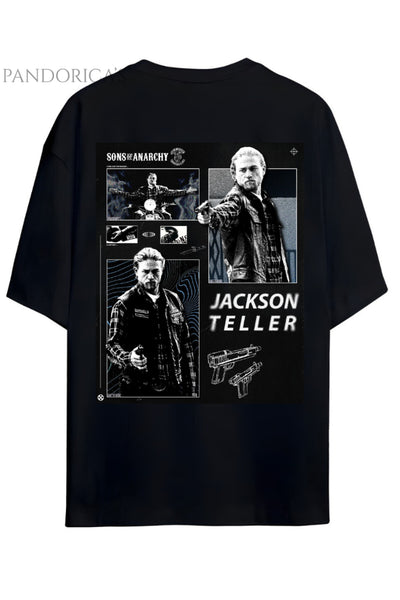 Sons Of Anarchy Jackson Teller Sırt Baskılı Pamuklu Relaxed Kalıp Siyah Unisex Tişört
