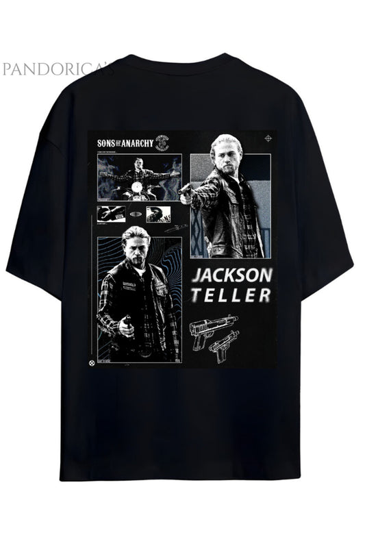 Sons Of Anarchy Jackson Teller Sırt Baskılı Pamuklu Relaxed Kalıp Siyah Unisex Tişört