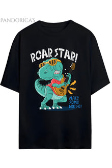 DİNO Tasarım Serisi Rocker Dino "ROAR STAR" Dinazor Baskılı Yazılı Pamuklu Unisex Tişört