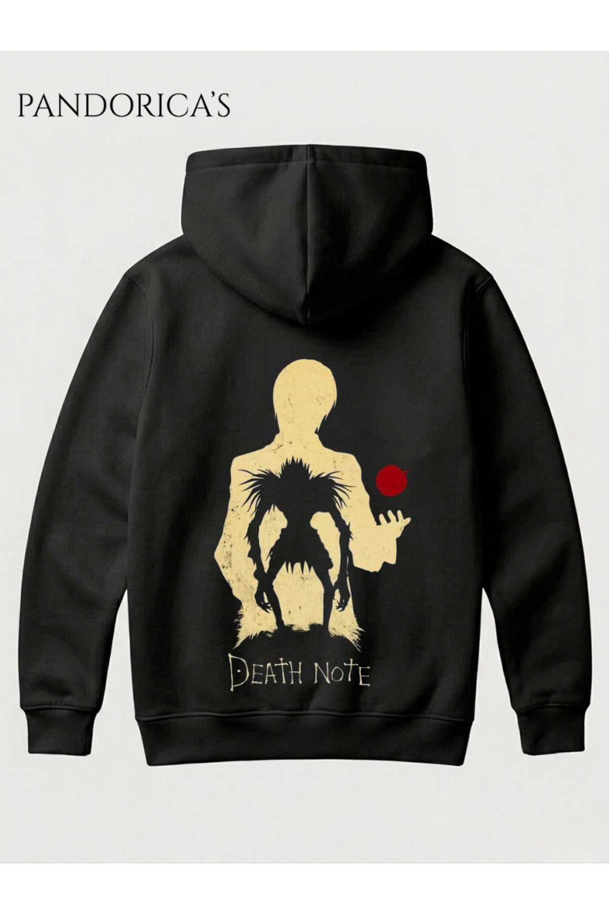 Siyah Death Note Anime Tasarımı Ryuk Ve Kira Yazılı Sırt Baskılı Unisex Kapüşonlu Pamuklu Sweatshirt Hoodie