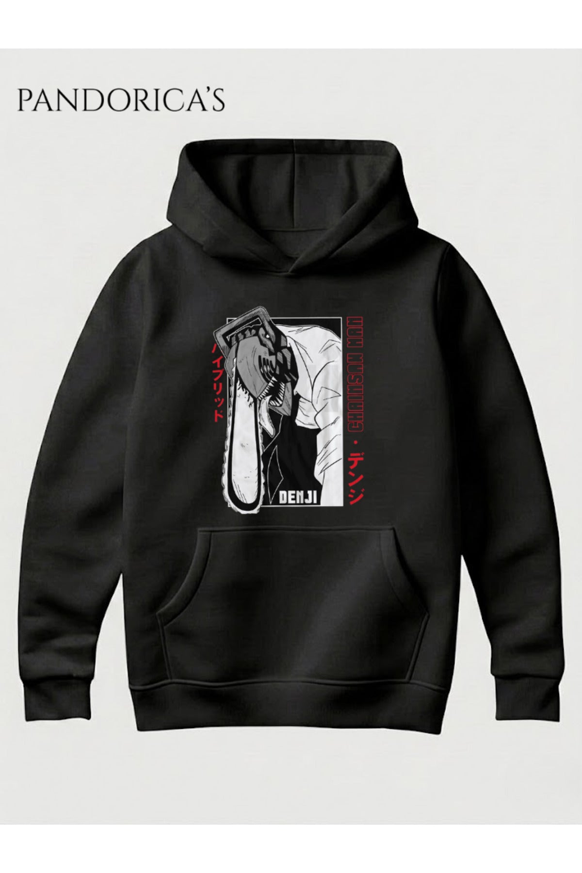 Siyah Chainsaw Man Anime Manga Tasarım Serisi Yazılı Baskılı Unisex Kapüşonlu Pamuklu Sweatshirt Hoodie - 15