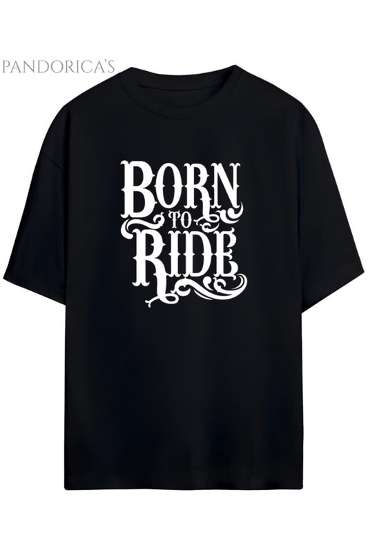 Pandorica's Motorcu Tasarımı Baskılı "BORN TO RIDE" Yazılı Unisex Pamuklu T-shirt