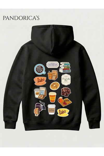 GILMORE GIRLS İkonik Semboller Tasarımı Yazılı SIRT Baskılı Unisex Kapüşonlu Pamuklu Sweatshirt Hoodie