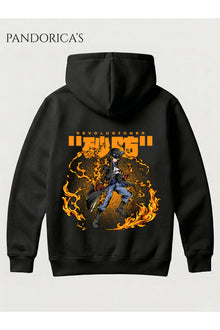 One Piece Özel Tasarım Serisi "REVOLUSIONER" Yazılı Sırt Baskılı Unisex Kapüşonlu Pamuklu Sweatshirt (Hoodie)