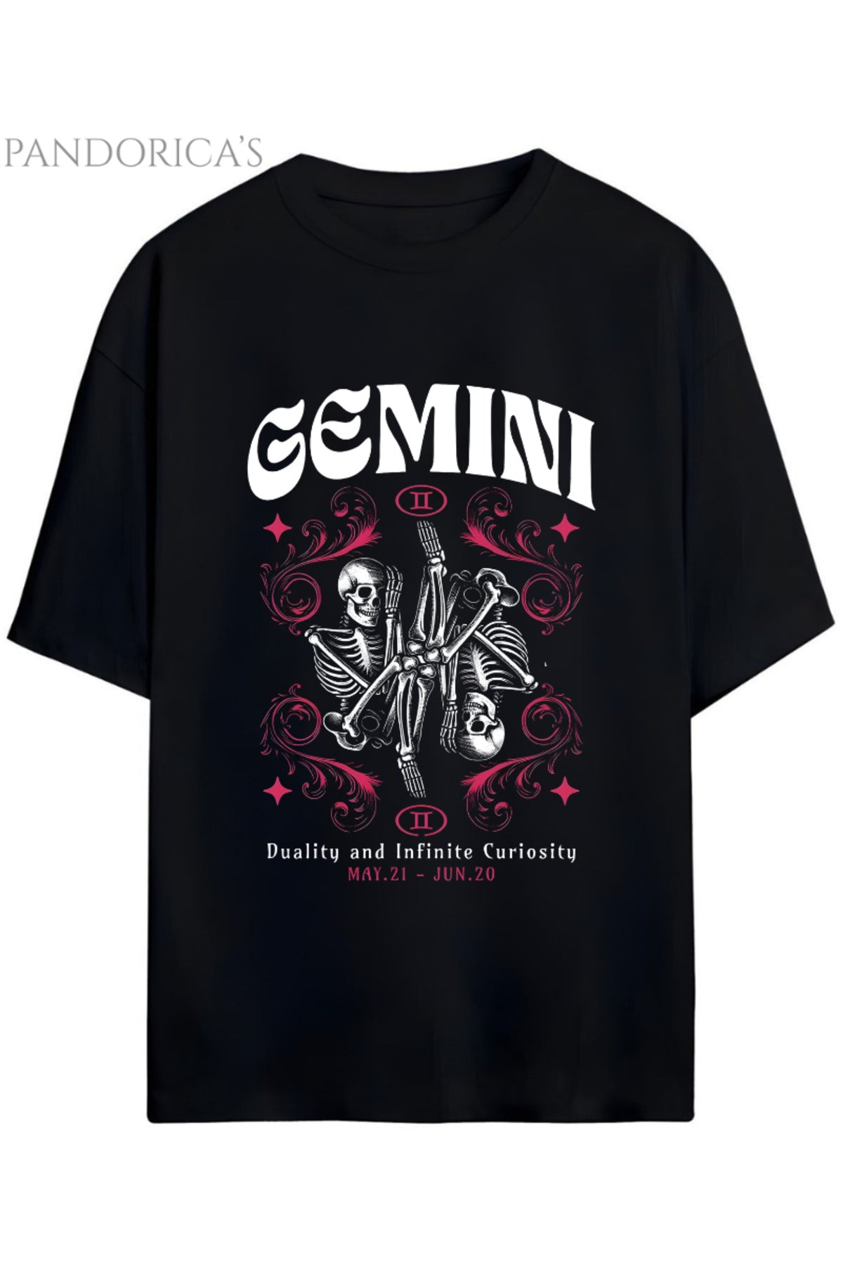 Gothic Zodyak Tasarım Serisi Gemini (İkizler Burcu) Yazılı Baskılı Pamuklu Unisex Tişört