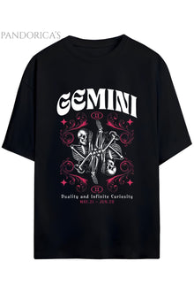 Gothic Zodyak Tasarım Serisi Gemini (İkizler Burcu) Yazılı Baskılı Pamuklu Unisex Tişört