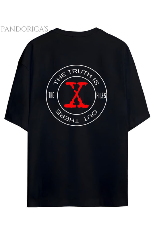 Pandorica's THE X-FILES Tasarımı Sırt Baskılı Yazılı Unisex Pamuklu T-shirt
