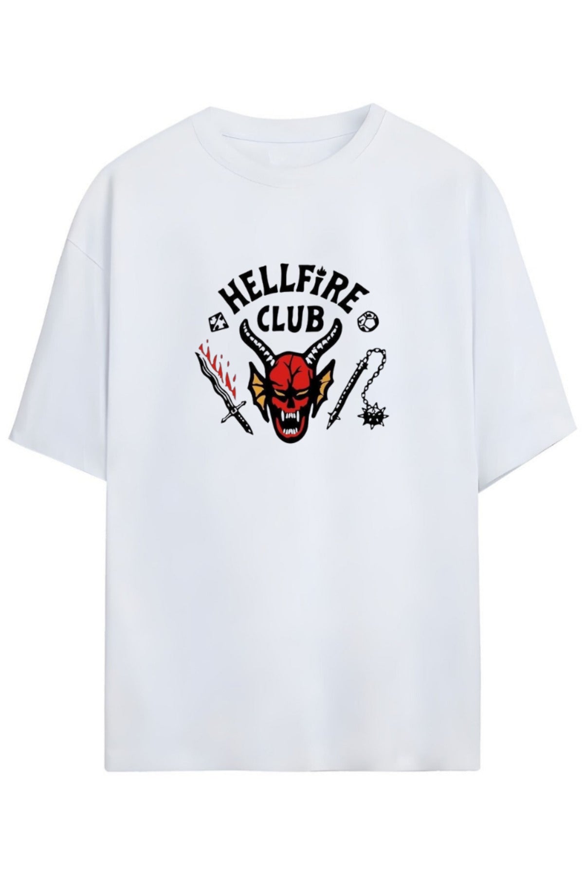 Beyaz Stranger Things Tasarımı Unisex Pamuklu T-Shirt - 5