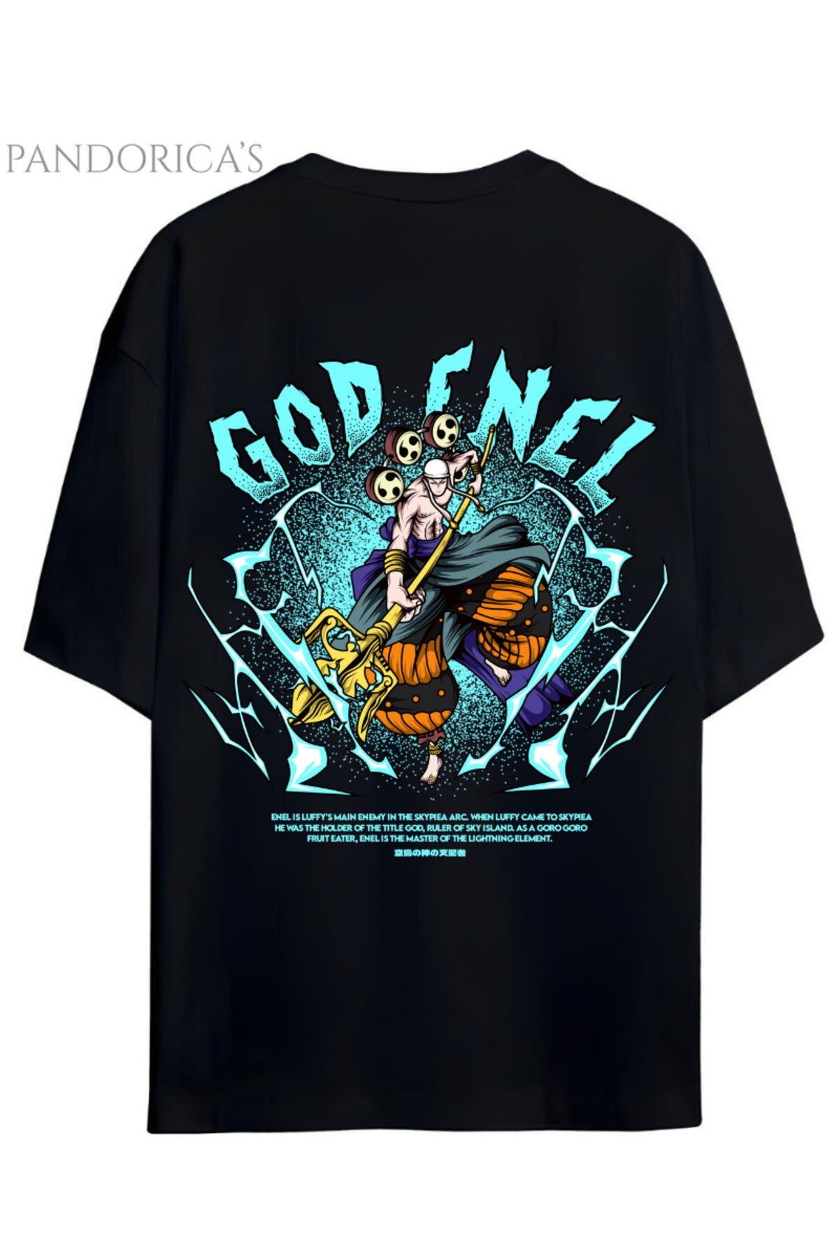 One Piece Özel Tasarım Serisi "God Enel" Sırt Baskılı Yazılı Unisex Pamuklu Tişört