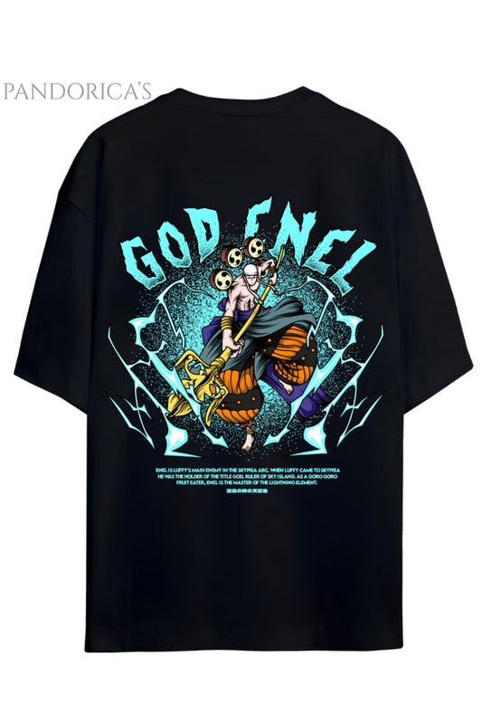 ONE PIECE ÖZEL TASARIM SERİSİ "GOD ENEL" SIRT BASKILI YAZILI UNISEX PAMUKLU TİŞÖRT