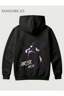 SOLO LEVELING ANİME SUNG JINWOO Tasarımı"ARISE" Yazılı SIRT Baskılı Unisex Kapüşonlu Pamuklu Sweatshirt Hoodie