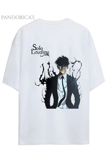 Solo Leveling Anime Tasarım Serisi Sung Jinwoo Yazılı Sırt Baskılı Pamuklu Unisex Tişört