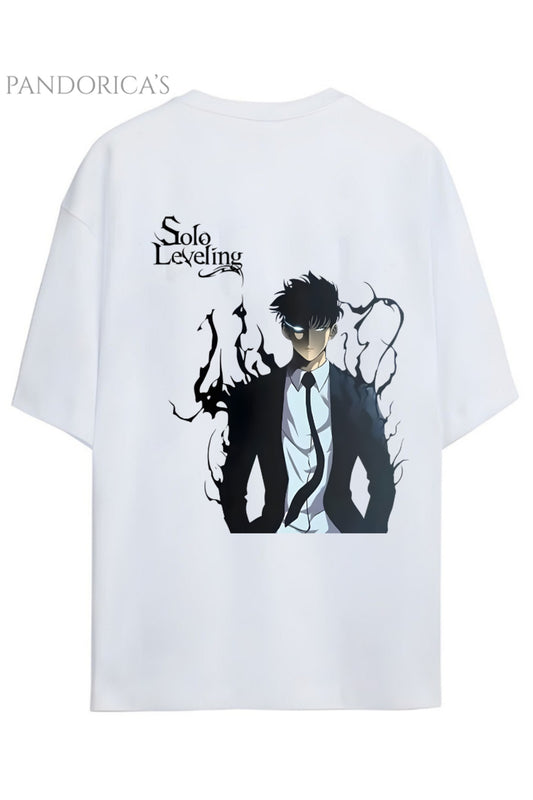 Solo Leveling Anime Tasarım Serisi Sung Jinwoo Yazılı Sırt Baskılı Pamuklu Unisex Tişört