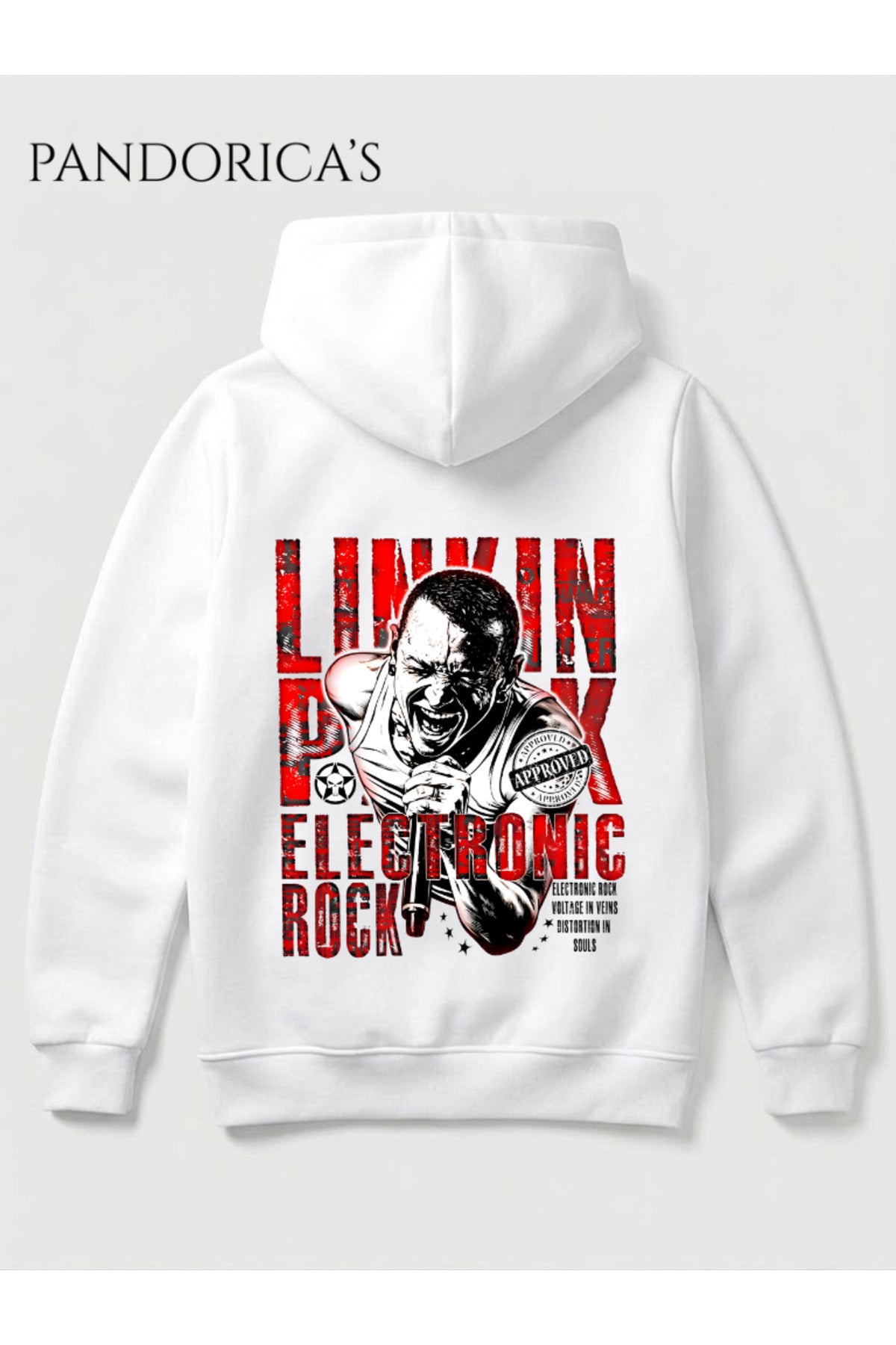 Beyaz Linkin Park Chester Bennigton Tasarımı Yazılı Sırt Baskılı Unisex Kapüşonlu Pamuklu Sweatshirt Hoodie - 105
