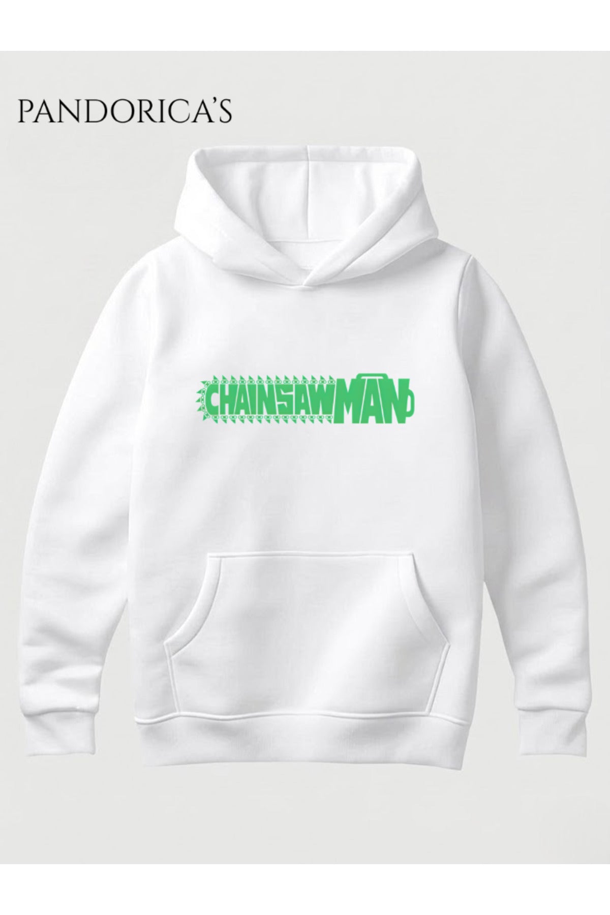 Beyaz Chainsaw Man Anime Manga Tasarım Serisi Yazılı Sırt Ve Ön Baskılı Unisex Kapüşonlu Pamuklu Sweatshirt Hoodie - 123