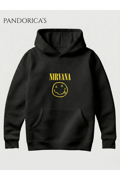 NIRVANA Tasarımı Yazılı Baskılı Unisex Kapüşonlu Pamuklu Sweatshirt Kanguru Cep Hoodie