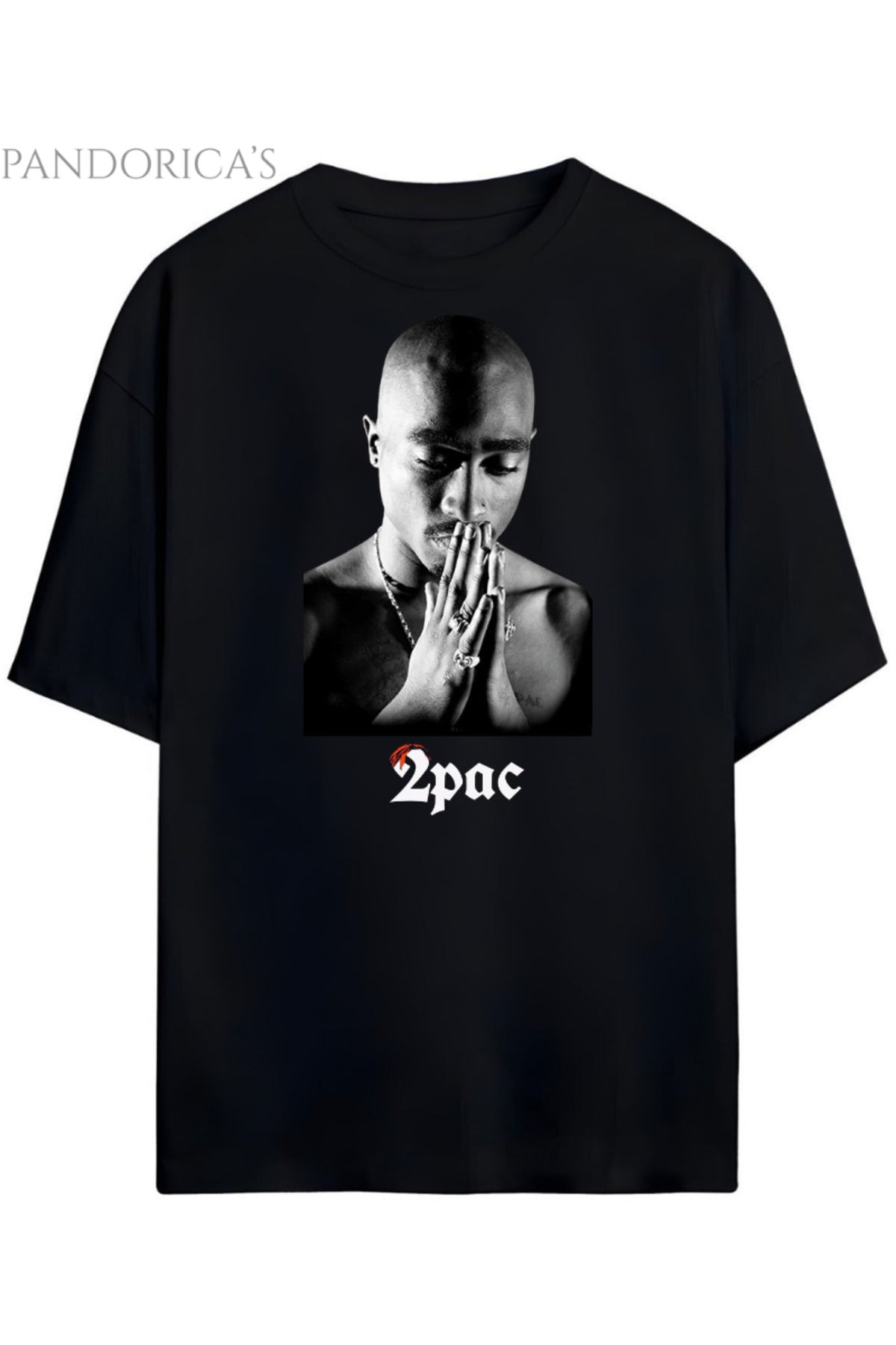 Siyah Pandorica's Tupac Shakur Tasarımı Unisex Pamuklu T-Shirt - 1