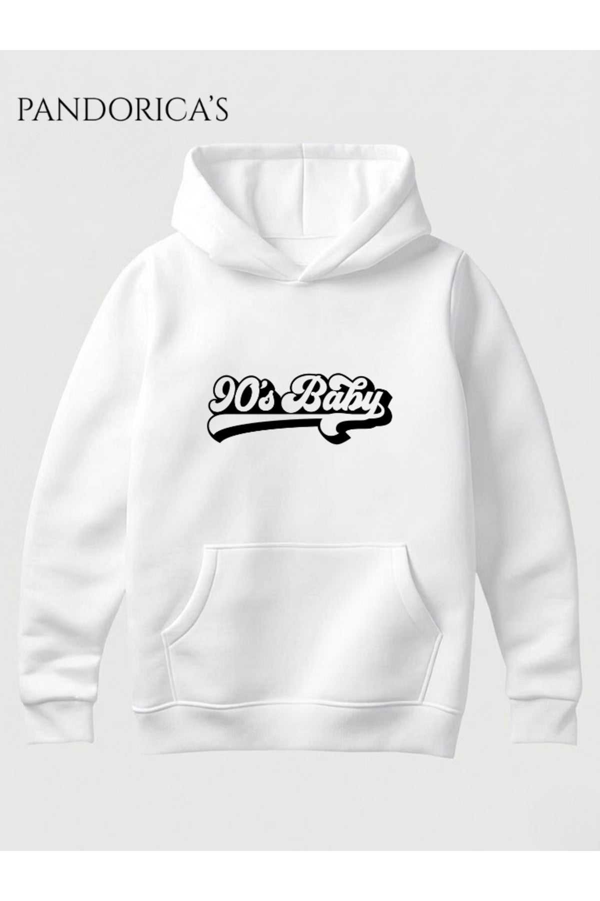 Beyaz 90lar "90'S Baby" Yazılı Baskılı Retro Tasarımı Yazılı Baskılı Unisex Kapüşonlu Pamuklu Sweatshirt Hoodie - 15