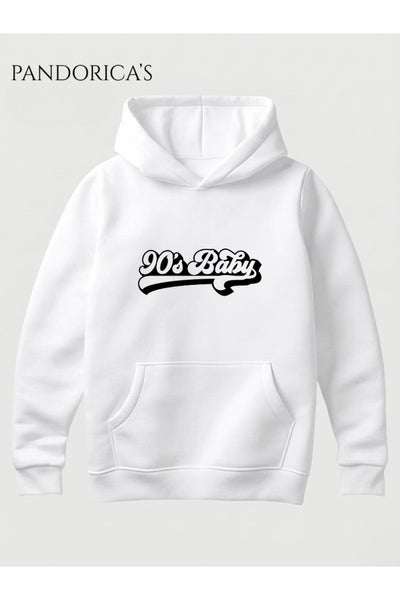 90lar "90'S BABY" Yazılı Baskılı Retro Tasarımı Yazılı Baskılı Unisex Kapüşonlu Pamuklu Sweatshirt Hoodie