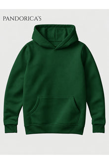 Unisex Koyu Yeşil %100 Pamuk 3 İplik Kışlık Kapüşonlu Kanguru Cepli Basic Sweatshirt (Hoodie)