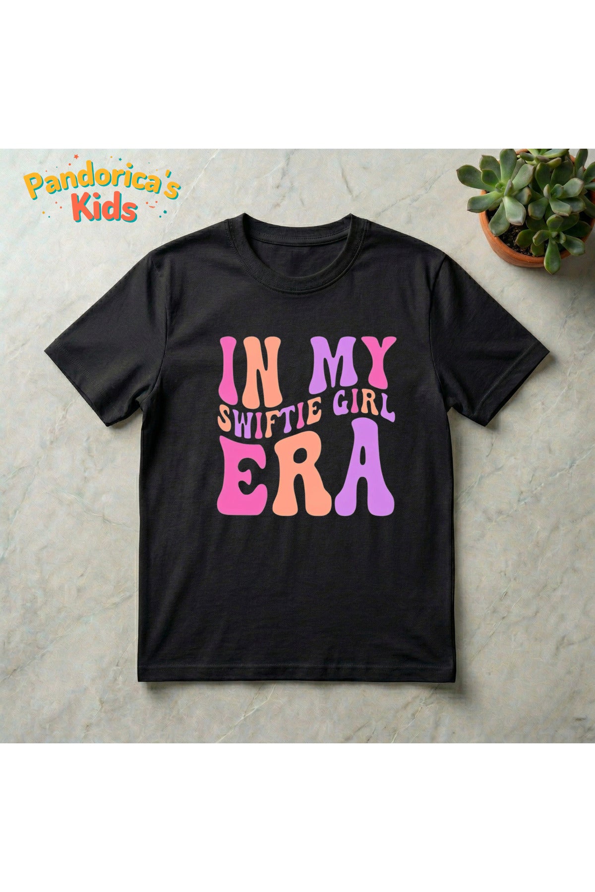 Siyah Pandorica's Taylor Swift Tasarımı Pamuklu Unisex Çocuk T-Shirt - 42