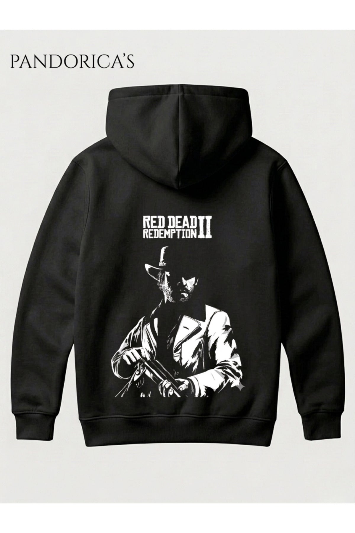 Siyah Red Dead Redemption 2 Arthur Morgan Tasarımı Yazılı Sırt Baskılı Unisex Kapüşonlu Pamuklu Sweatshirt Hoodie - 42