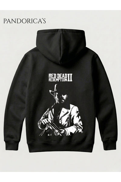 Red Dead Redemption 2 Arthur Morgan Tasarımı Yazılı SIRT Baskılı Unisex Kapüşonlu Pamuklu Sweatshirt Hoodie