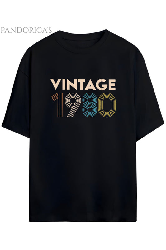 Pandorica's Vintage 1980 Doğum Yılı Baskılı Retro Tasarım Serisi Unisex Pamuklu Tişört