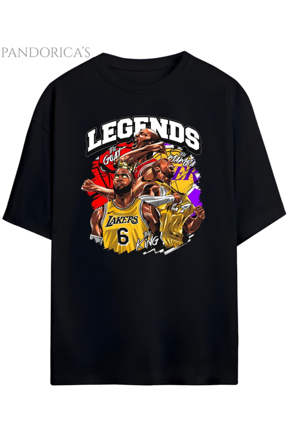 Pandorica's Basketbol Legends Tasarımı Jordan,LeBron,Kobe Yazılı Baskılı Unisex Pamuklu T-Shirt