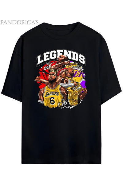 Pandorica's Basketbol Legends Tasarımı Jordan,LeBron,Kobe Yazılı Baskılı Unisex Pamuklu T-shirt