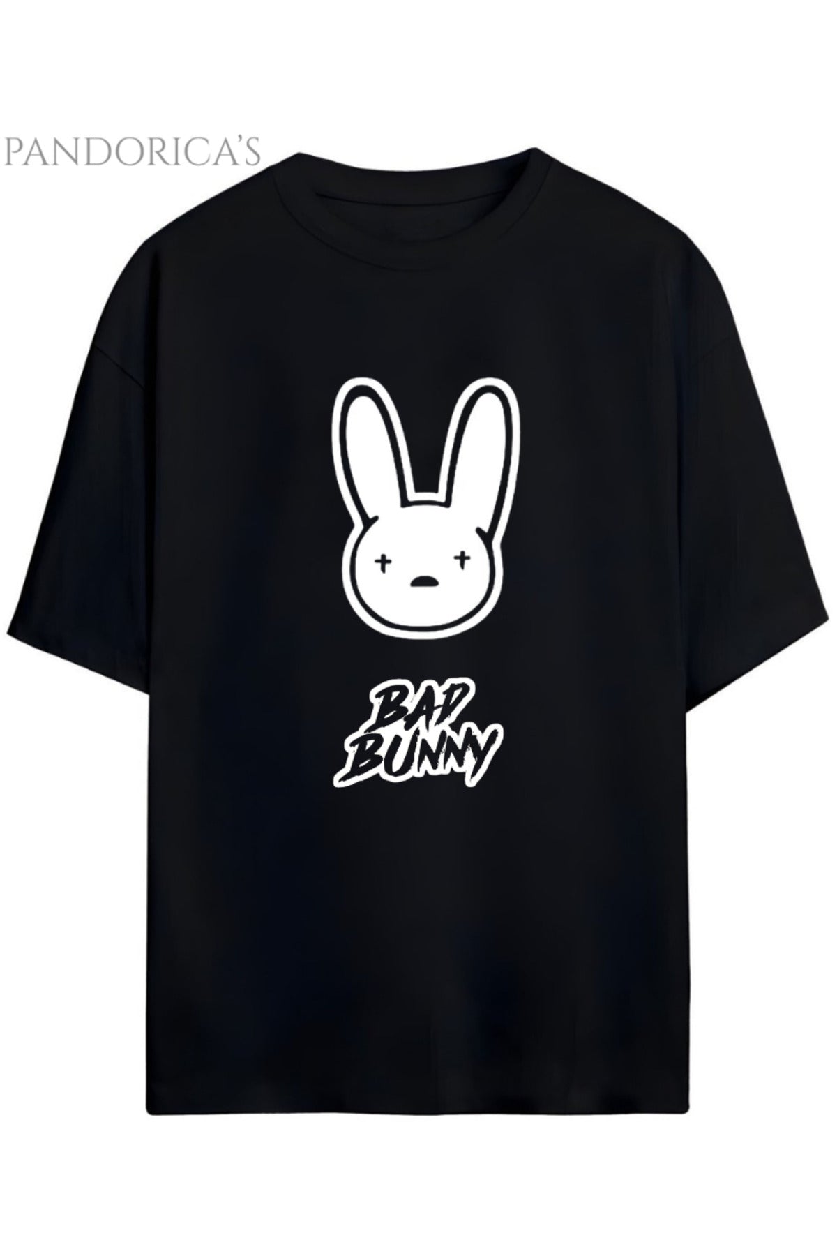Siyah Bad Bunny Tasarım Serisi Yazılı Baskılı Relaxed Kalıp Pamuklu Unisex Tişört - 26