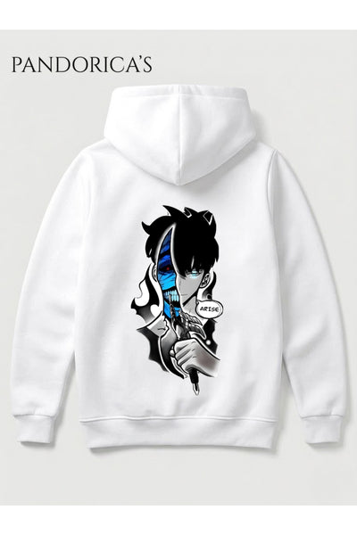 SOLO LEVELING ANİME SUNG JINWOO Tasarımı"ARISE" Yazılı SIRT Baskılı Unisex Kapüşonlu Pamuklu Sweatshirt Hoodie