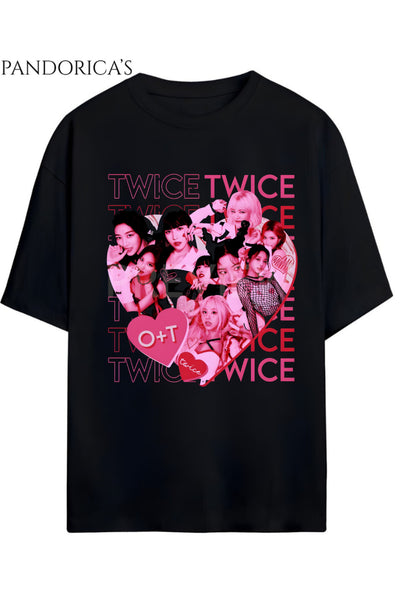 BLACKPINK Tasarım Serisi "TWICE" Yazılı Baskılı Unisex Relaxed Kalıp Tişört